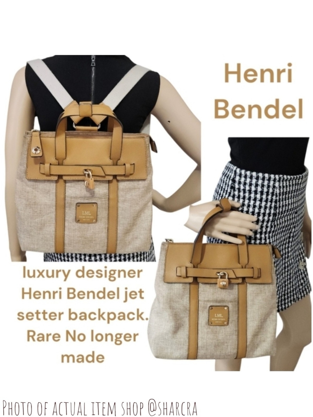 Rare Henri Bendel 3 in 1 Jetsetter backpack tan canvas saffron leather handbag